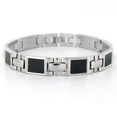 Titanium Mens Square Black Carbon Fiber Bracelet