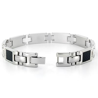 Titanium Mens Square Black Carbon Fiber Bracelet