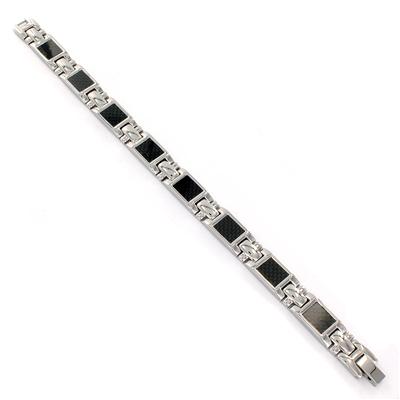 Titanium Mens Square Black Carbon Fiber Bracelet