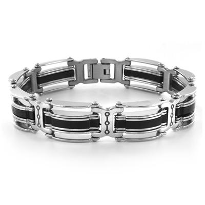 Blackplated Stainless Steel Striped Mens Bracelet