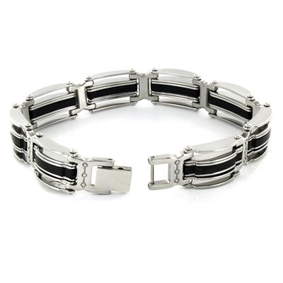 Blackplated Stainless Steel Striped Mens Bracelet