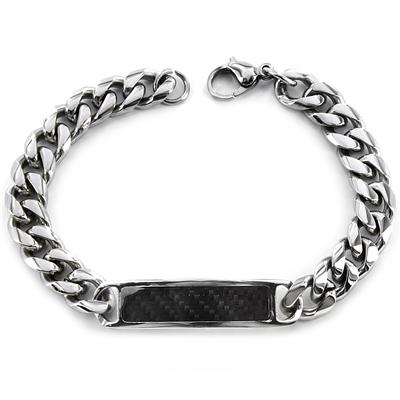 Stainless Steel ID with Black Caron Fiber Inlay Bracelet