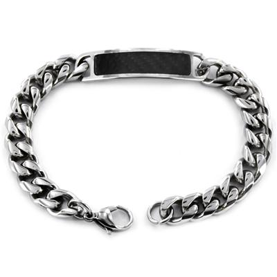 Stainless Steel ID with Black Caron Fiber Inlay Bracelet