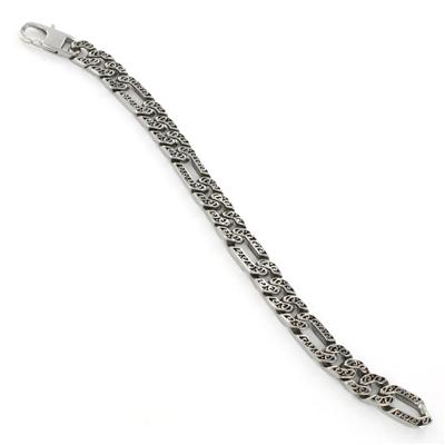 Stainless Steel Mens Etched Figaro Bracelet