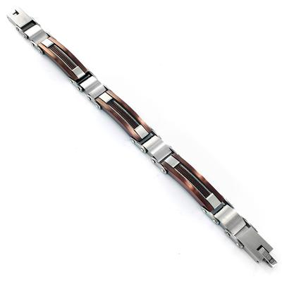 Stainless Steel Mens Copper Cable and Link Bracelet