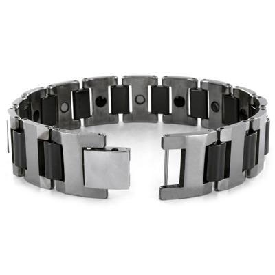 Tungsten Silvertone and Black Link Mens Bracelet