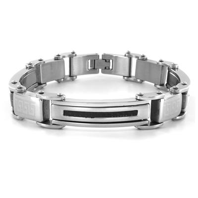 Stainless Steel Thin Carbon Fiber Inlay Mens Bracelet