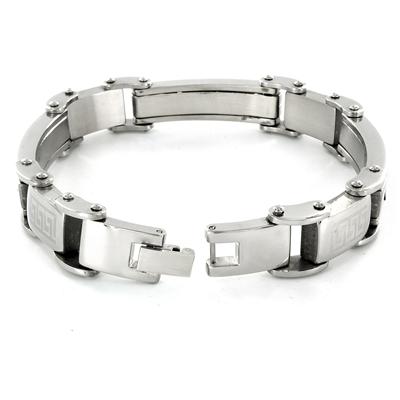Stainless Steel Thin Carbon Fiber Inlay Mens Bracelet