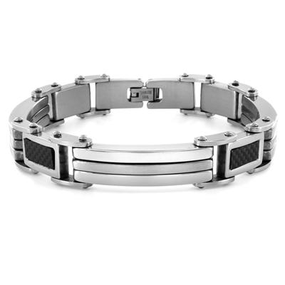 Stainless Steel with Carbon Fiber Link Bracelet