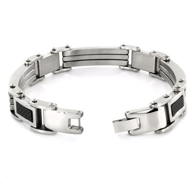 Stainless Steel with Carbon Fiber Link Bracelet