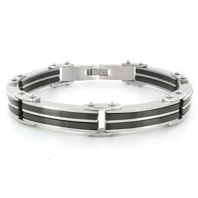 Stainless Steel Mens Black Rubber Link Bracelet