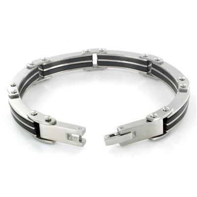 Stainless Steel Mens Black Rubber Link Bracelet