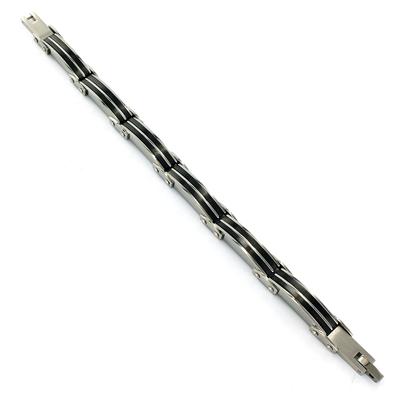 Stainless Steel Mens Black Rubber Link Bracelet