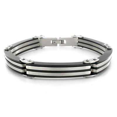 Stainless Steel Black Stripe Link Bracelet