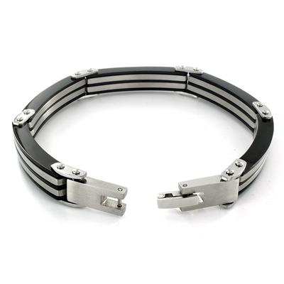 Stainless Steel Black Stripe Link Bracelet