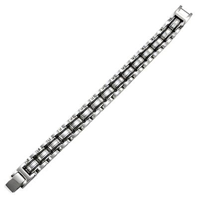 Stainless Steel and Black Rubber Brushed Mens Bracelet