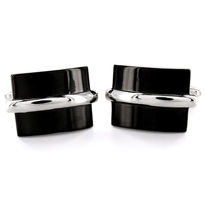 Stainless Steel with Stripe and Black Square Cuff Links