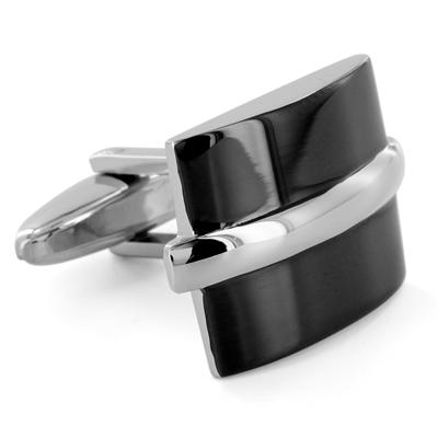 Stainless Steel with Stripe and Black Square Cuff Links