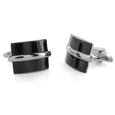 Stainless Steel with Stripe and Black Square Cuff Links