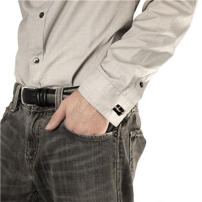 Stainless Steel with Stripe and Black Square Cuff Links