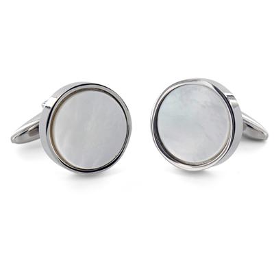 Round Stainless Steel with White Mother of Pearl Cuff Links