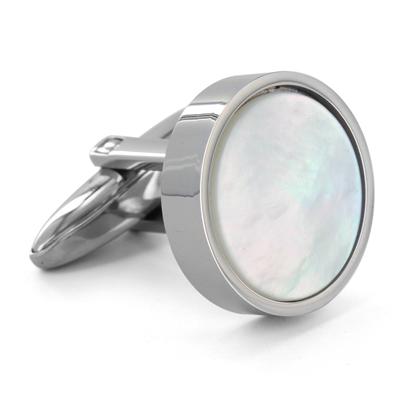 Round Stainless Steel with White Mother of Pearl Cuff Links