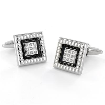 Stainless Steel CZ Black Enamel Cuff Links