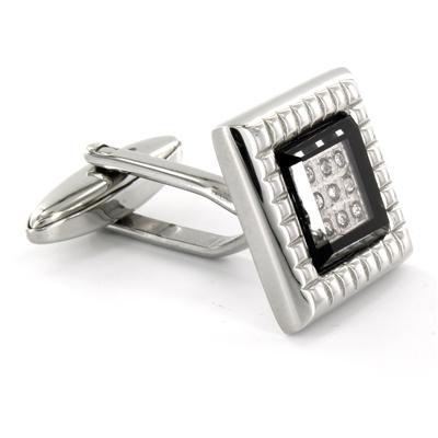 Stainless Steel CZ Black Enamel Cuff Links