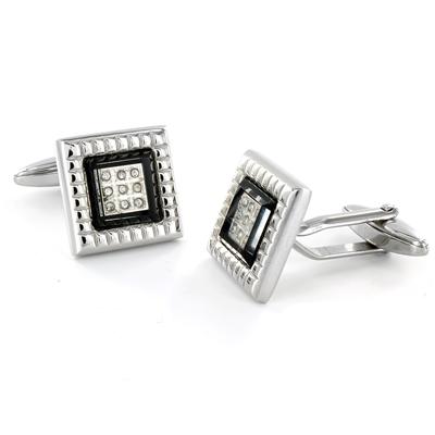 Stainless Steel CZ Black Enamel Cuff Links