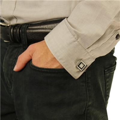 Stainless Steel CZ Black Enamel Cuff Links