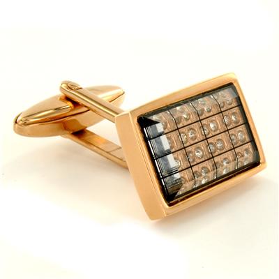 Stainless Steel CZ Black Goldtone Carbon Fiber Checkerboard Cuff Links