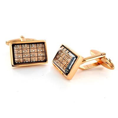 Stainless Steel CZ Black Goldtone Carbon Fiber Checkerboard Cuff Links