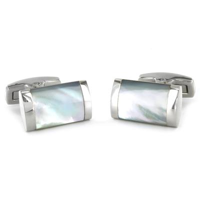 Stainless Steel White Mother of Pearl Inlay Rectangular Cuff Links