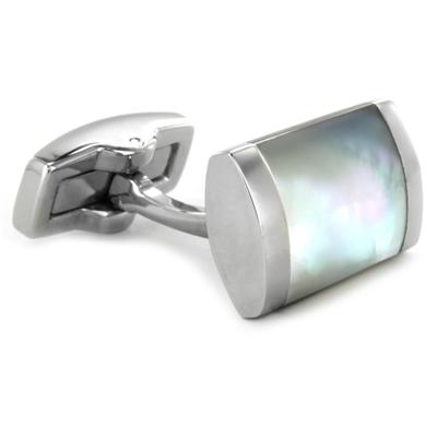 Stainless Steel White Mother of Pearl Inlay Rectangular Cuff Links