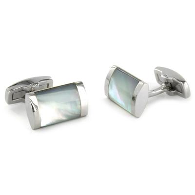 Stainless Steel White Mother of Pearl Inlay Rectangular Cuff Links
