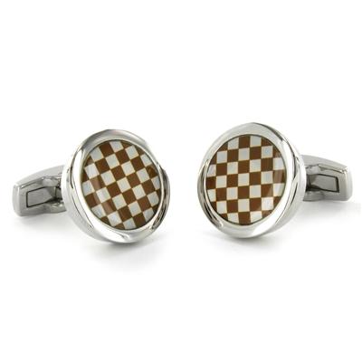 Stainless Steel Checkerboard Design Enamel Cuff Links