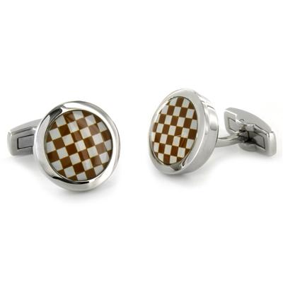 Stainless Steel Checkerboard Design Enamel Cuff Links