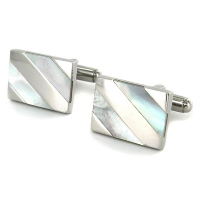 Stainless Steel Cufflinks with White Mother of Pearl Shell Inlay