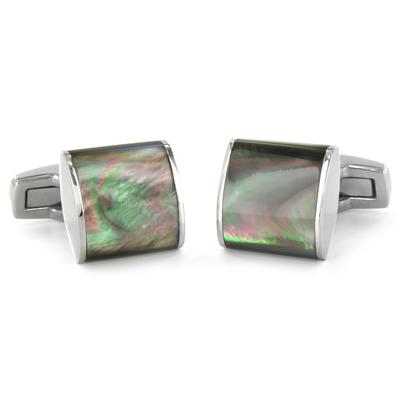 Stainless Steel Mother of Pearl Inlay Square Cuff Links