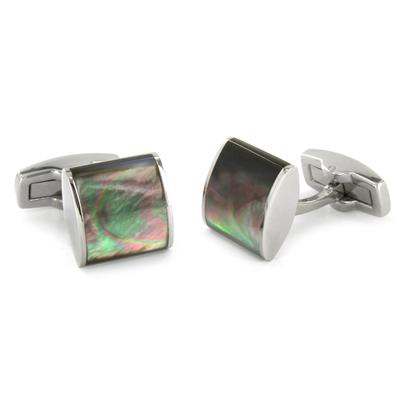 Stainless Steel Mother of Pearl Inlay Square Cuff Links