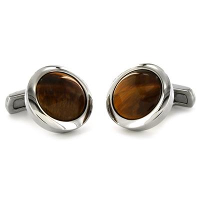 Stainless Steel Tigers Eye Inlay Cuff Links