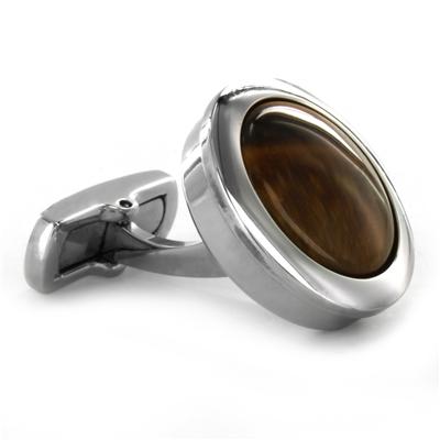 Stainless Steel Tigers Eye Inlay Cuff Links