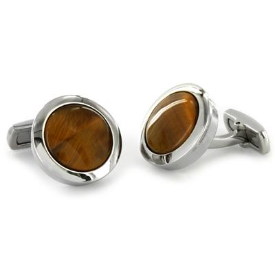 Stainless Steel Tigers Eye Inlay Cuff Links