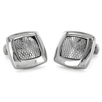 Stainless Steel Square Textured Grid Cuff Links
