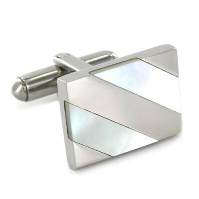 Stainless Steel Cufflinks with White Mother of Pearl Shell Inlay
