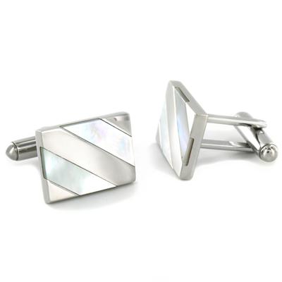 Stainless Steel Cufflinks with White Mother of Pearl Shell Inlay