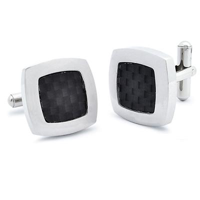 Stainless Steel Black Carbon Fiber Inlay Cuff Links