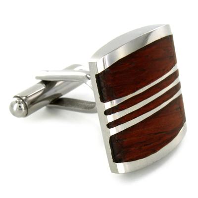 Stainless Steel Red Wood Cuff Links