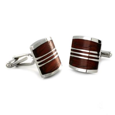 Stainless Steel Red Wood Cuff Links