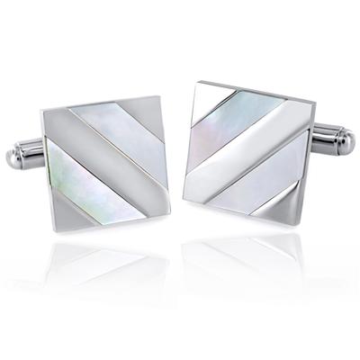 Stainless Steel Polished Mother of Pearl Inlay Cufflinks